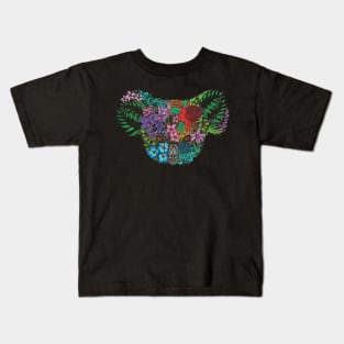 Floral Koala Color Black Background Kids T-Shirt